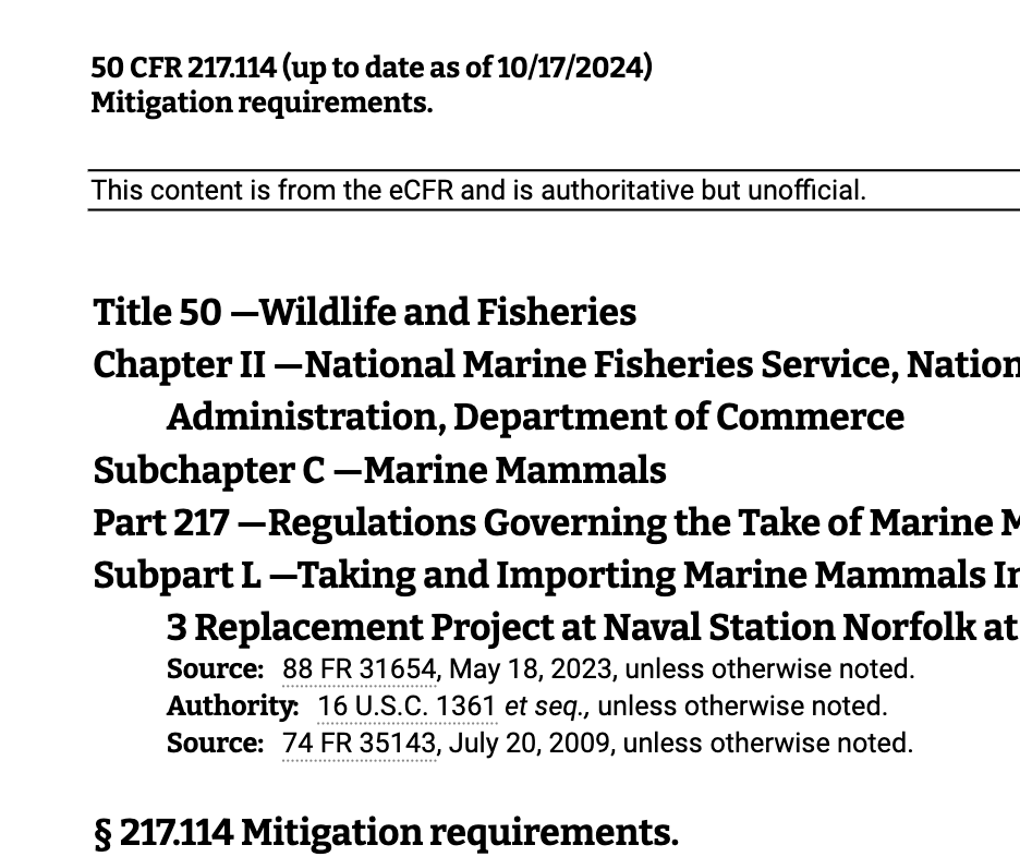 Wildlife and Fisheries 50 CFR 217.114 (up to date as of 10-17-2024)